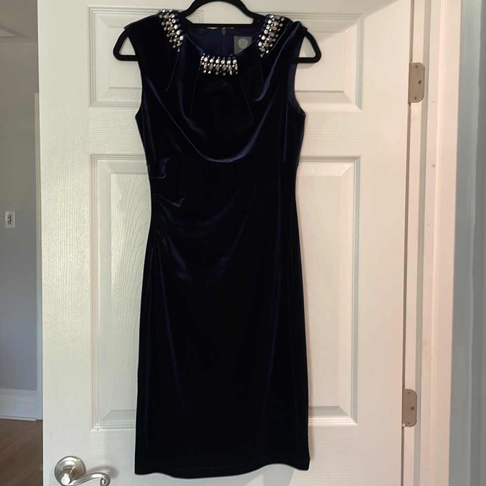 Vince Camuto navy blue velvet dress